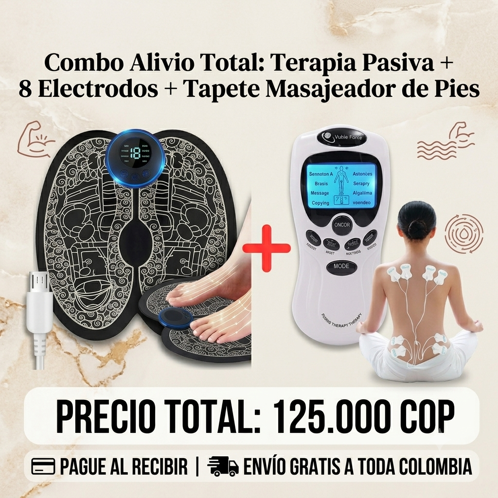 Combo Alivio Total: Terapia Pasiva 8 Electrodos + Tapete Masajeador de Pies